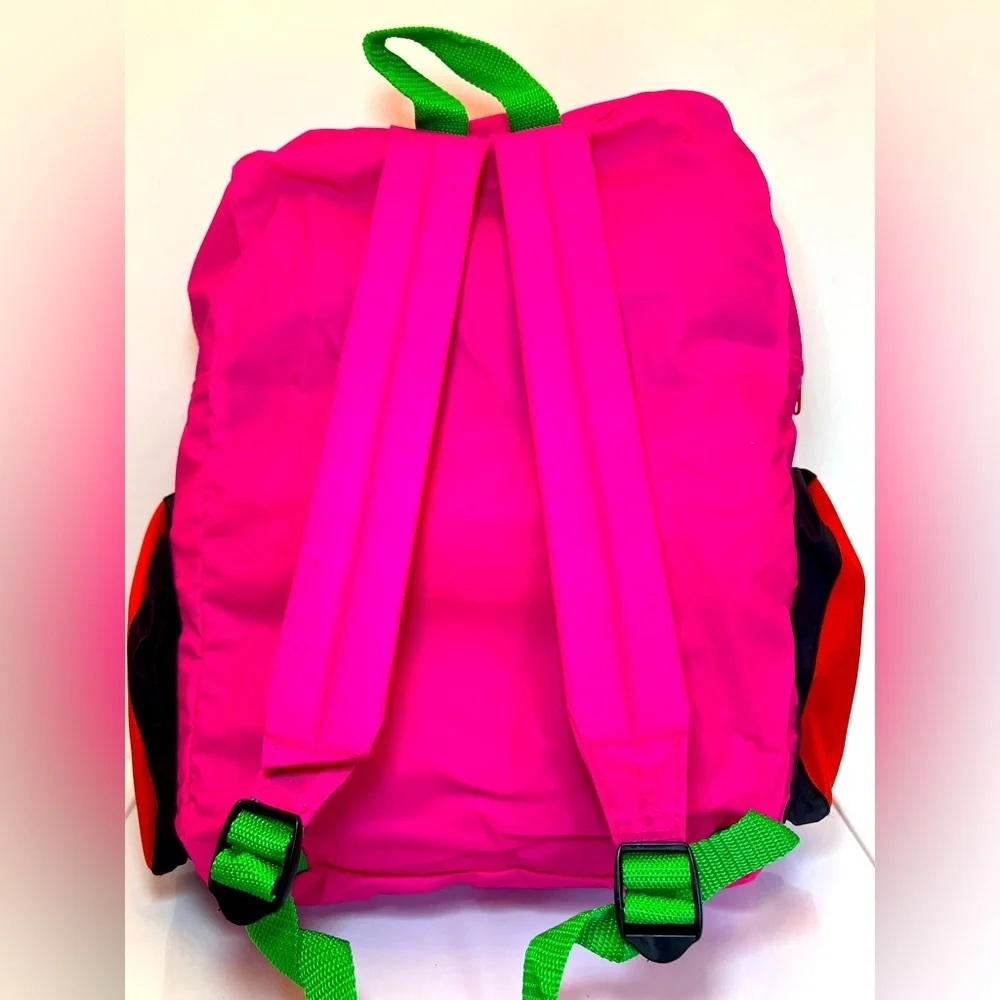 Vintage Bright & Colorful Neon Large Backpack with Star Design. New without Tags